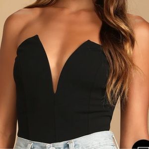 Babe Alert Black Notched Strapless Bodysuit